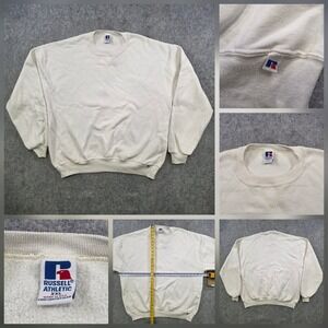Vintage Russell Athletic Sweatshirt Mens 2XL White Crewneck Made USA 80s 90s